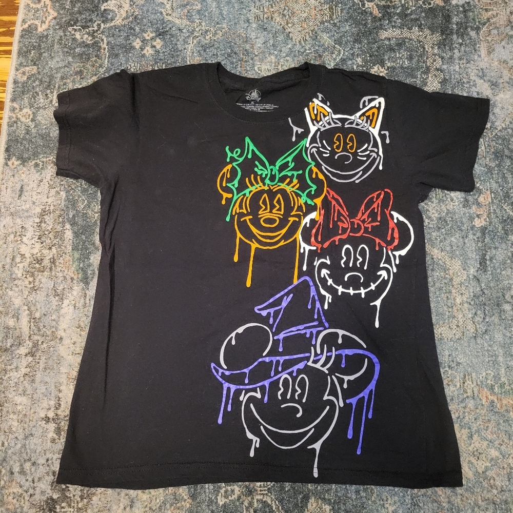 Disney Black Tee with Colorful Mickey Graphics XL